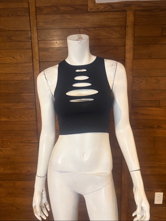 Garage Tops - Garage Black Sleeveless Cutout Crop Top